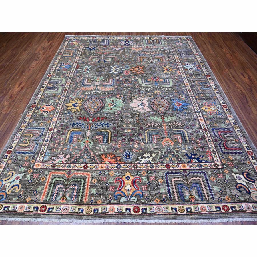 8'2"x10' Knoxville Gray, Dense Weave, Vibrant Wool, Fine Aryana, Colorful Willow Tree Design, Hand Knotted, Natural Dyes, Oriental Rug Sh88268 - Image 2