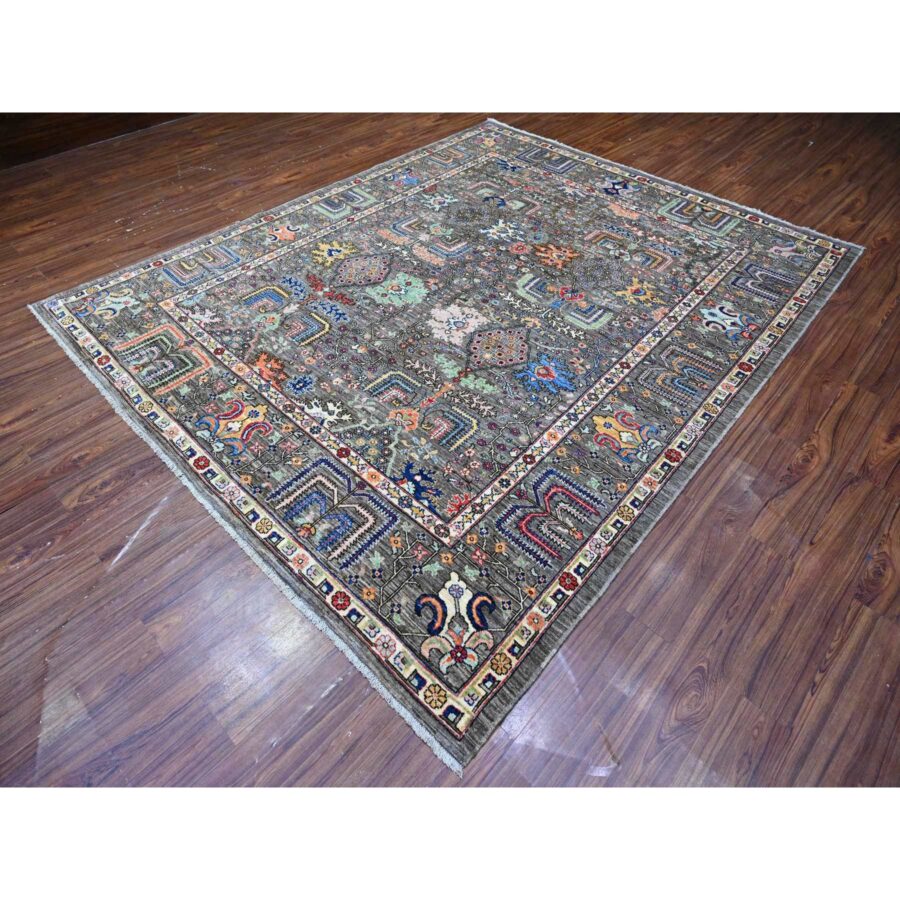 8'2"x10' Knoxville Gray, Dense Weave, Vibrant Wool, Fine Aryana, Colorful Willow Tree Design, Hand Knotted, Natural Dyes, Oriental Rug Sh88268 - Image 3