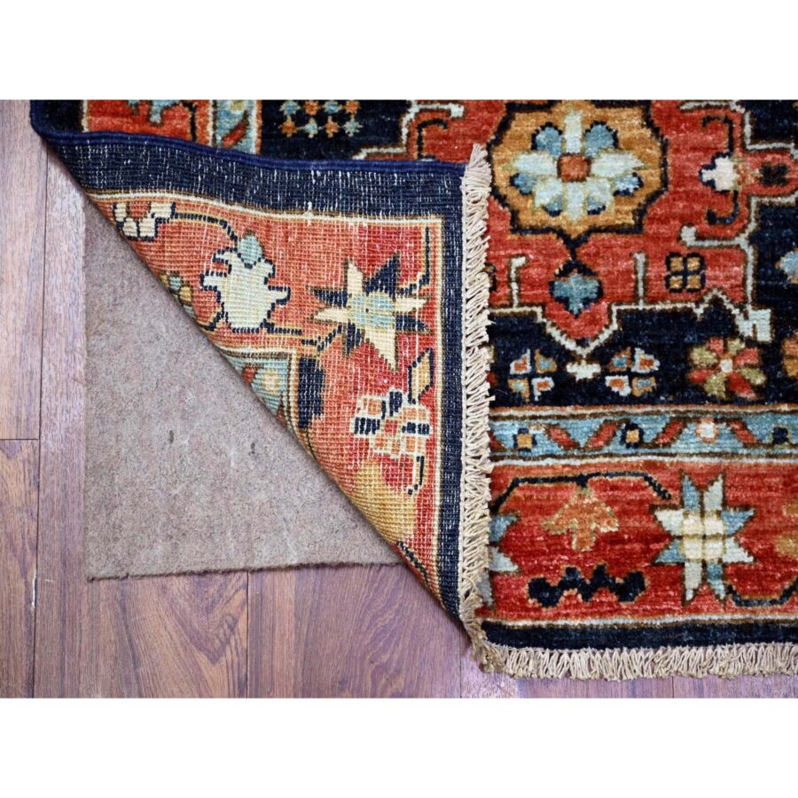 2'7"x11'7" Mid Night Blue with Barn Red Border, Karajeh Design, Good Condition, Soft Wool Hand Knotted, Fine Aryana, Runner Oriental Rug Sh88336 - Image 2