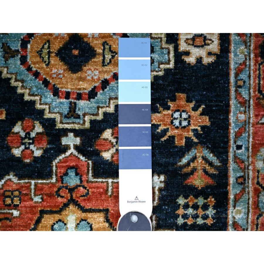 2'7"x11'7" Mid Night Blue with Barn Red Border, Karajeh Design, Good Condition, Soft Wool Hand Knotted, Fine Aryana, Runner Oriental Rug Sh88336 - Image 3