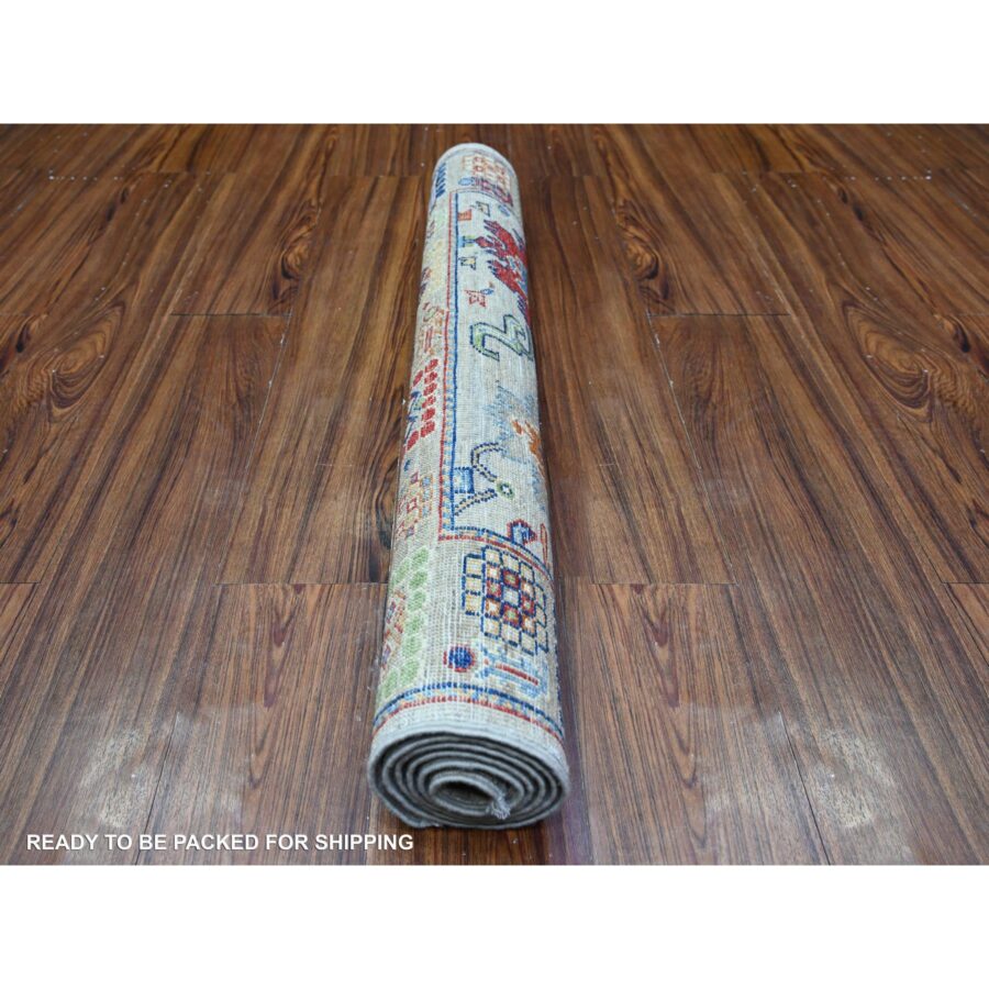 3'1"x5' White Gray, Aryana Collection, Mahal Design with Geometric Leaf Elements, Vegetable Dyes, Extra Soft Wool, Hand Knotted, Oriental Rug Sh88341 - Image 4