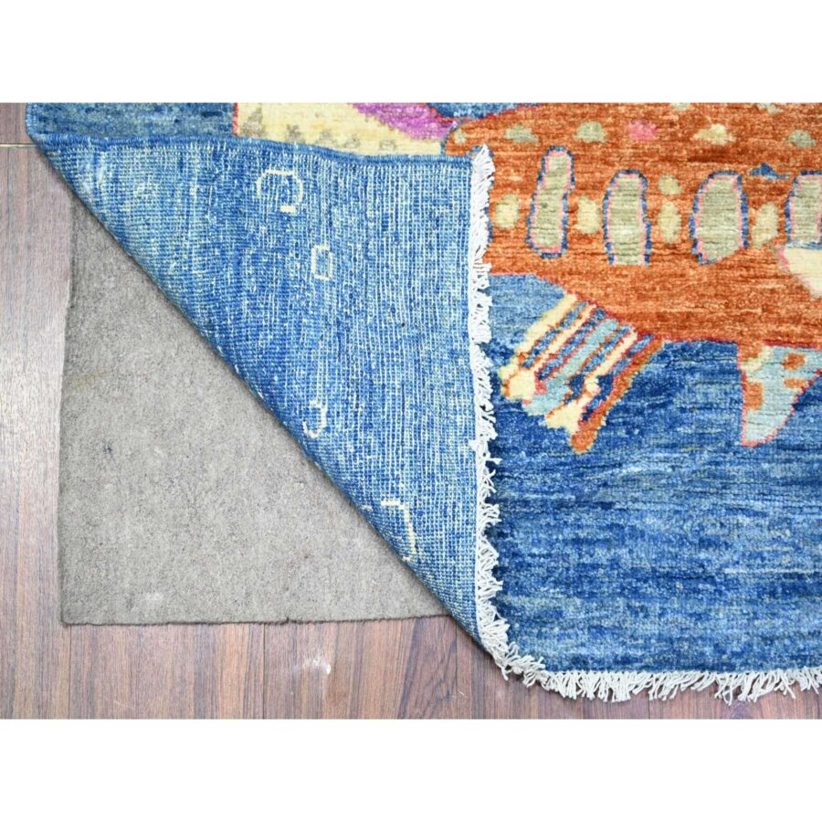 5'10"x8'10" Celestial Blue, Afghan Peshawar Oceanic Colorful Fish Design, Natural and Shiny Wool, Hand Knotted, Oriental Rug Sh88390 - Image 2