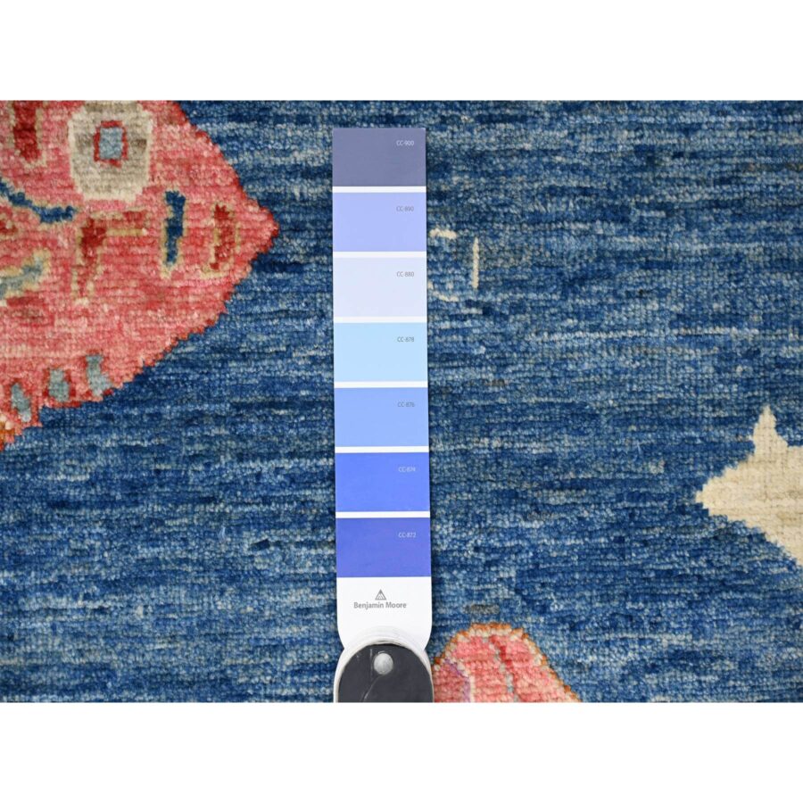 5'10"x8'10" Celestial Blue, Afghan Peshawar Oceanic Colorful Fish Design, Natural and Shiny Wool, Hand Knotted, Oriental Rug Sh88390 - Image 3