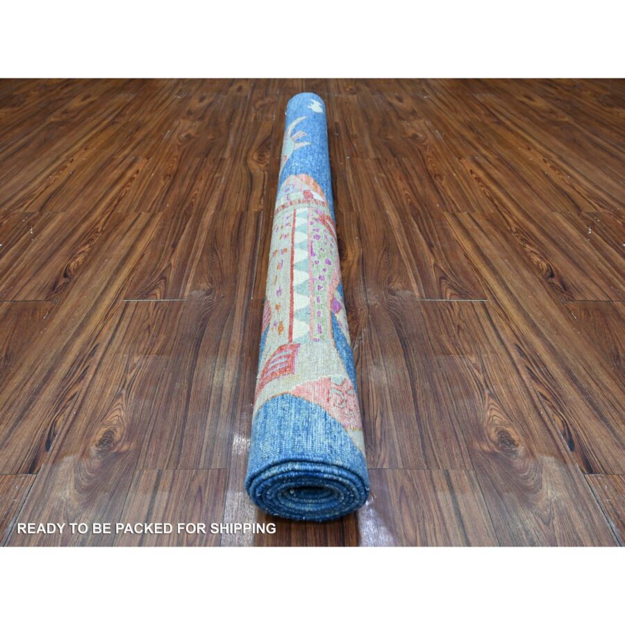 5'10"x8'10" Celestial Blue, Afghan Peshawar Oceanic Colorful Fish Design, Natural and Shiny Wool, Hand Knotted, Oriental Rug Sh88390 - Image 4