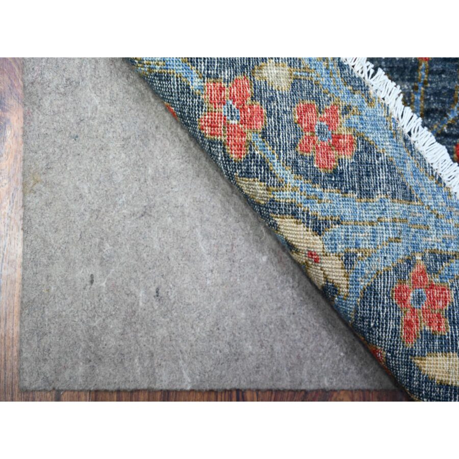 7'10"x7'10" Millennium Blue, Hand Knotted, Organic Wool, Afghan Peshawar with Birds of Paradise, Vegetable Dyes, Round, Oriental Rug Sh88400 - Image 4