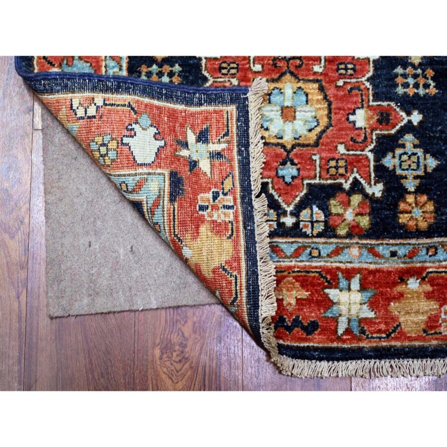 2'7"x11'8" Braves Navy Blue with Barn Red Border, Fine Aryana, Karajeh Design, Luxorious Wool, Hand Knotted,  Runner Oriental Rug Sh88403 - Image 2