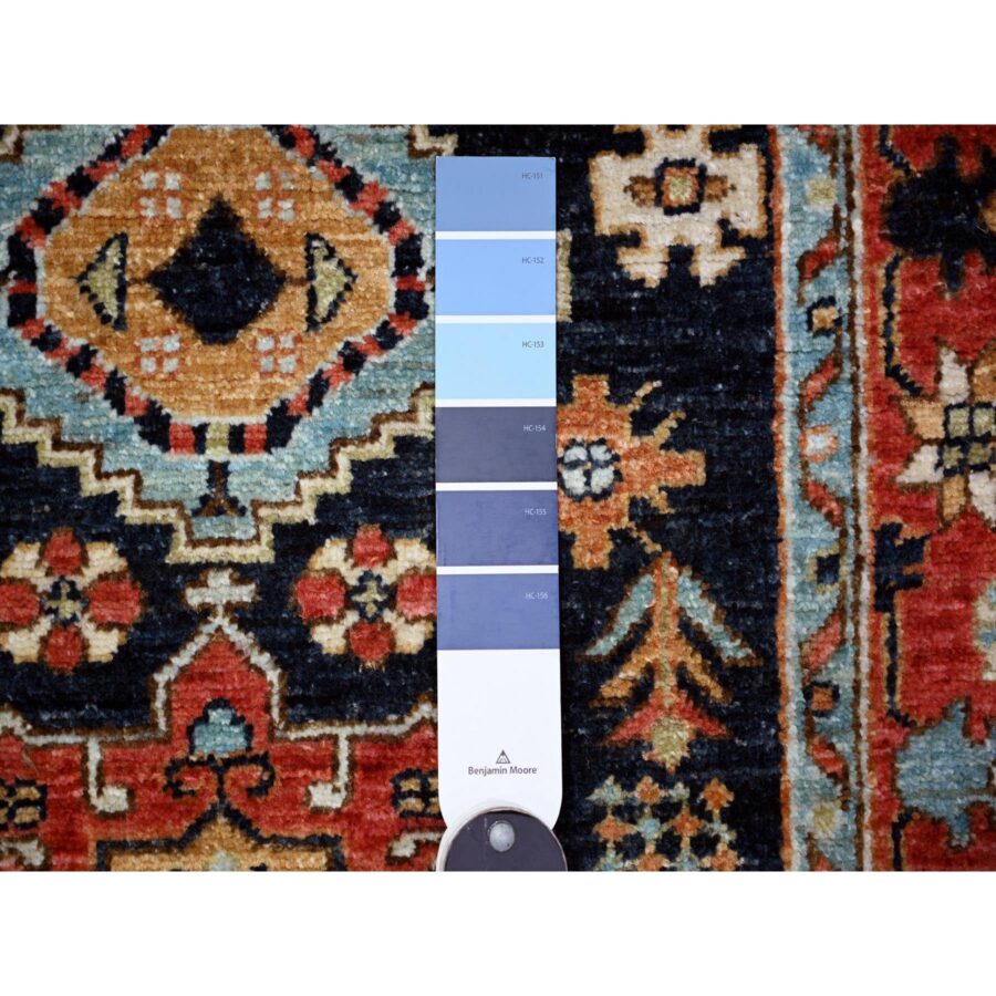 2'7"x11'8" Braves Navy Blue with Barn Red Border, Fine Aryana, Karajeh Design, Luxorious Wool, Hand Knotted,  Runner Oriental Rug Sh88403 - Image 3