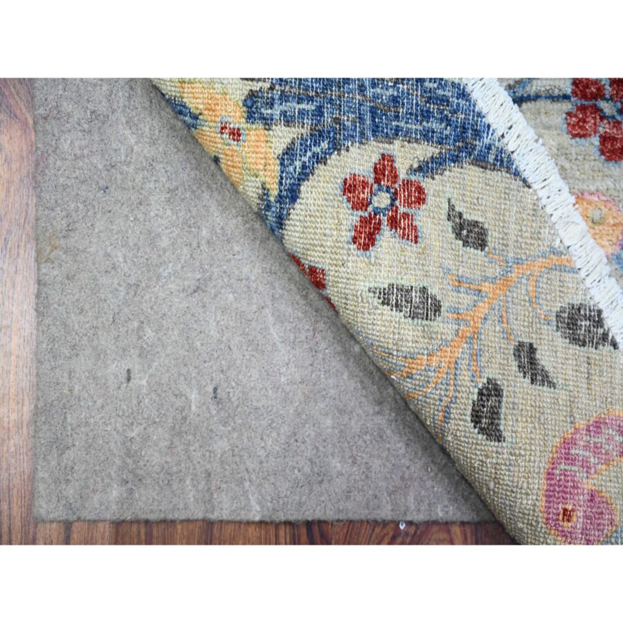 8'2"x8'2" Gainsboro Gray, Vegetable Dyes, Organic Wool, Afghan Peshawar with Birds of Paradise, Hand Knotted, Round, Oriental Rug Sh88413 - Image 4
