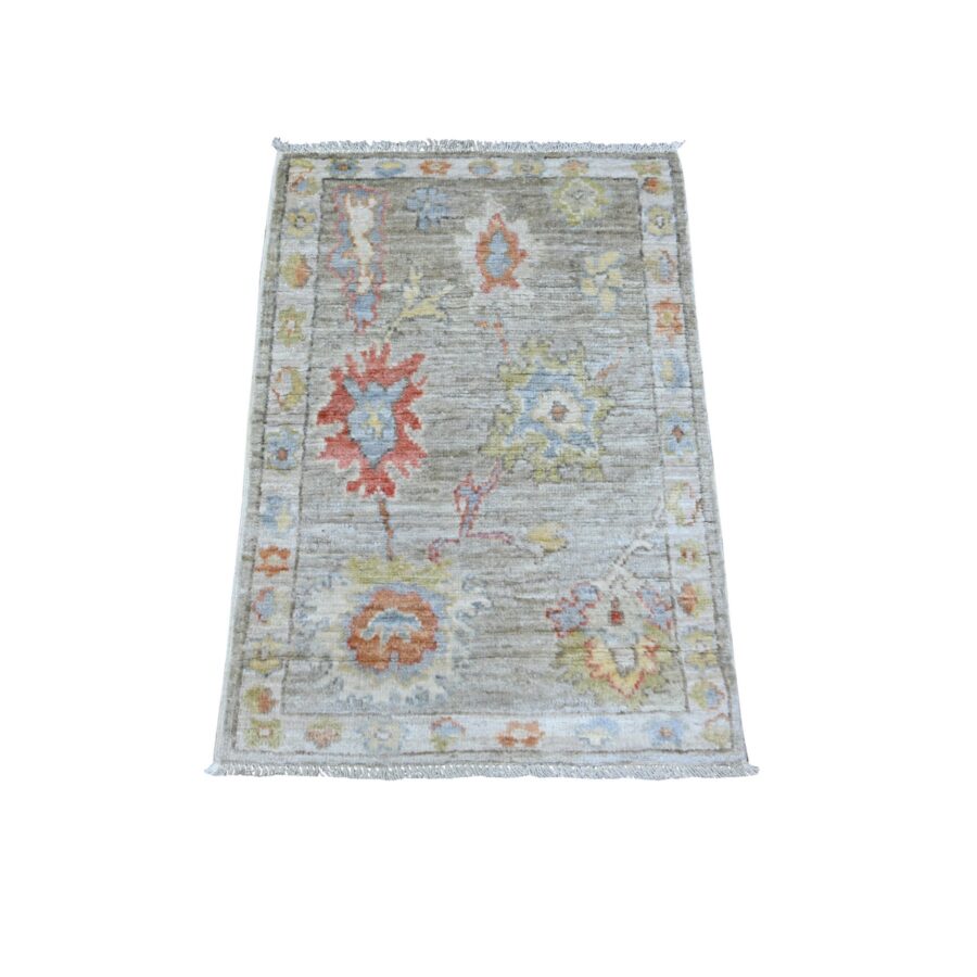 2'x3'4" Tradewind Gray, Afghan Angora Oushak All Over Motifs, Hand Knotted Pure Wool, Natural Dyes Mat Oriental Rug Sh88633