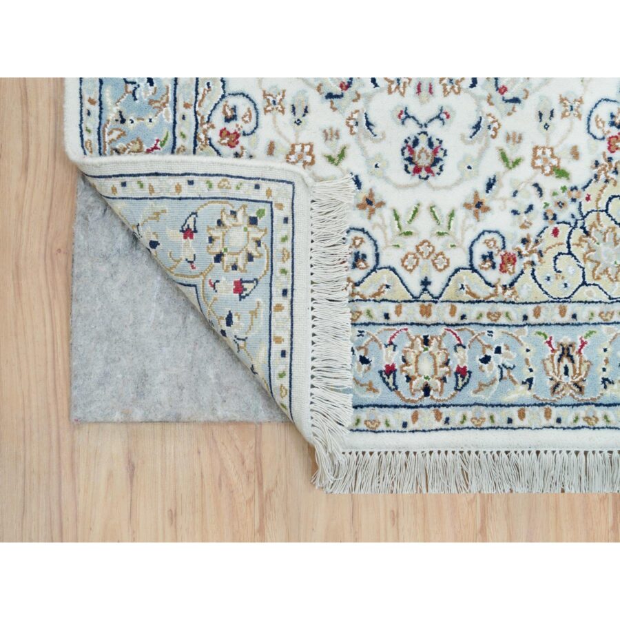2'8"x13' Powder White, Hand Knotted, Nain with Center Medallion Flower Design, 250 KPSI, Organic Wool, Runner Oriental Rug Sh90028 - Image 3