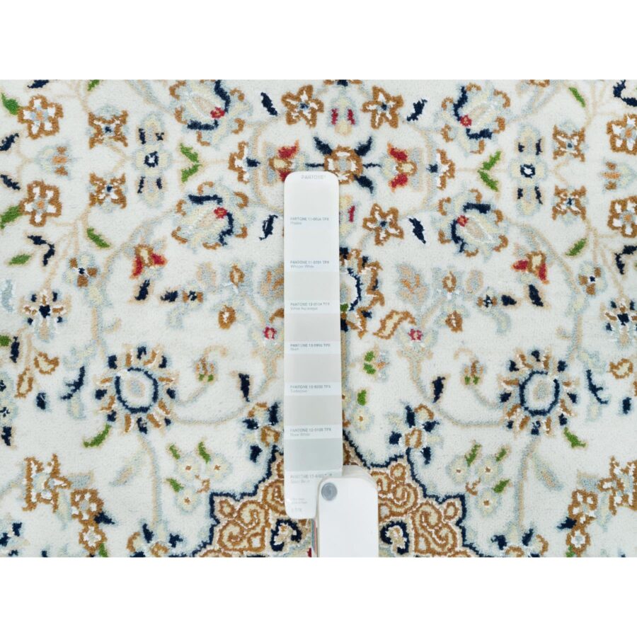 2'8"x13' Powder White, Hand Knotted, Nain with Center Medallion Flower Design, 250 KPSI, Organic Wool, Runner Oriental Rug Sh90028 - Image 4