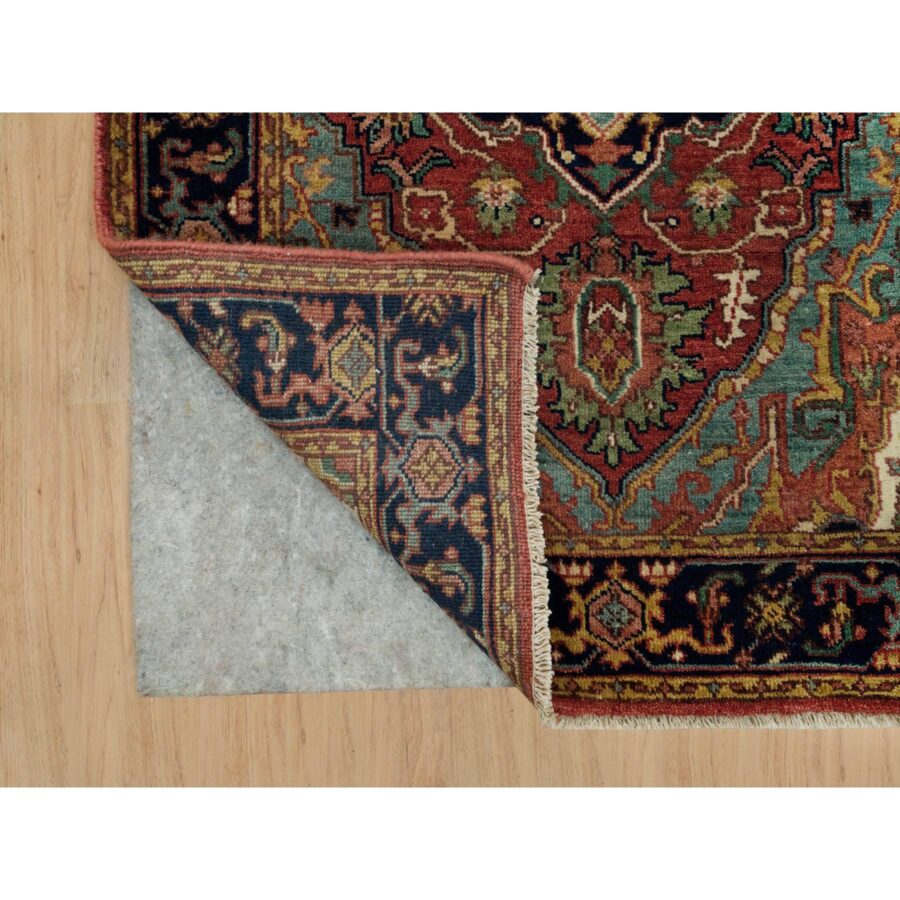 2'8"x22' Carmine Red and Dallas Cowboys Blue, Vegetable Dyes, Antiqued Heriz Re-Creation with Geometric Medallions, Extra Soft Wool, Soft and Lush Pile, XL Runner Oriental Hand Knotted Rug Sh90270 - Image 3