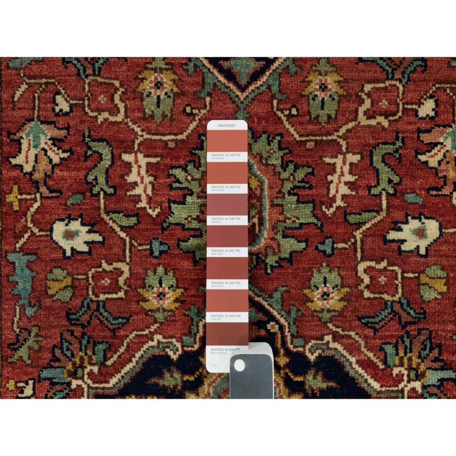 2'8"x22' Carmine Red and Dallas Cowboys Blue, Vegetable Dyes, Antiqued Heriz Re-Creation with Geometric Medallions, Extra Soft Wool, Soft and Lush Pile, XL Runner Oriental Hand Knotted Rug Sh90270 - Image 4
