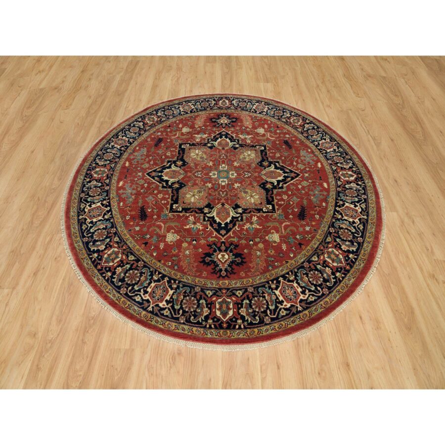 8'x8' Burnt Brick Red, Vegetable Dyes Antiqued Fine Heriz Re-Creation 100% Wool Hand Knotted, Round Oriental Densely Woven Rug Sh90285 - Image 2