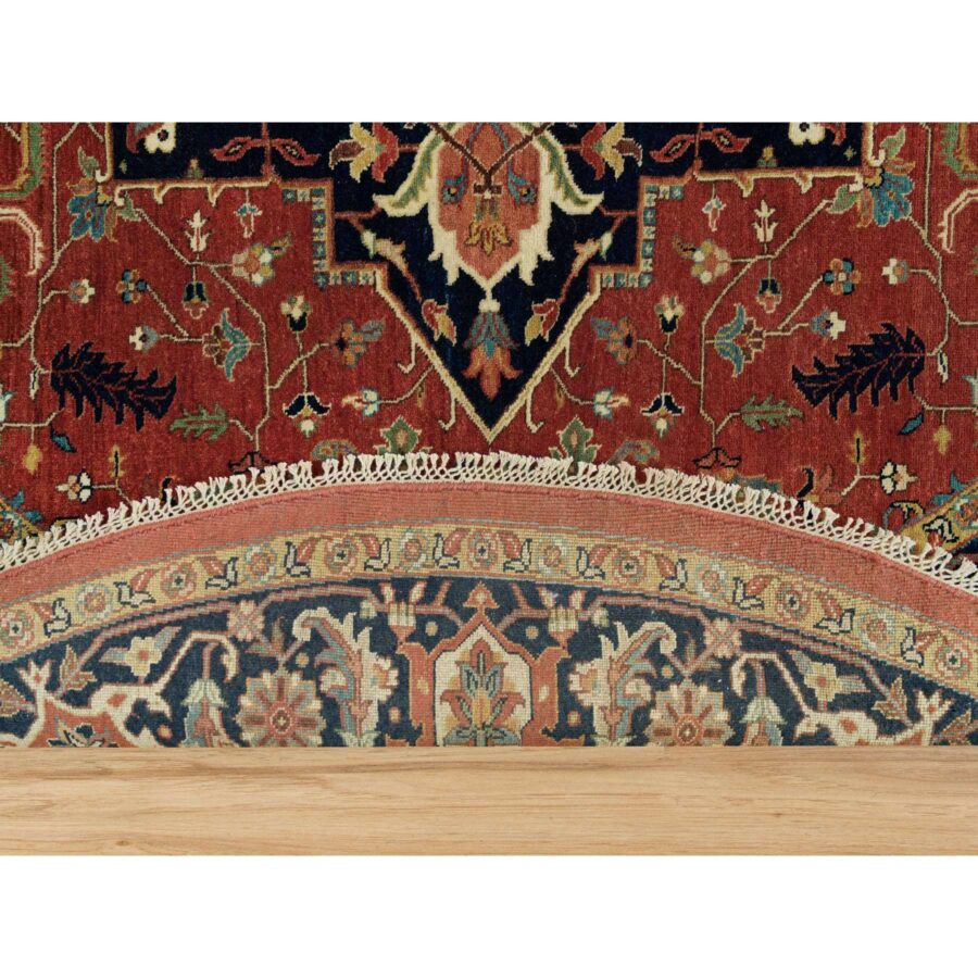 8'x8' Burnt Brick Red, Vegetable Dyes Antiqued Fine Heriz Re-Creation 100% Wool Hand Knotted, Round Oriental Densely Woven Rug Sh90285 - Image 4