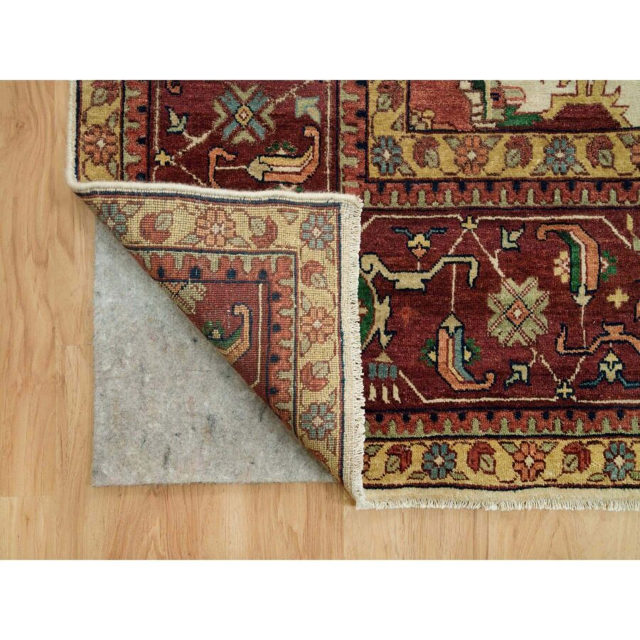 11'9"x18'2" Seedpearl White, Antiqued Fine Heriz, Re-Creation Hand Knotted 100% Wool Large Medallion Design, Natural Dyes Densely Woven, Oversized Oriental Rug Sh90291 - Image 4