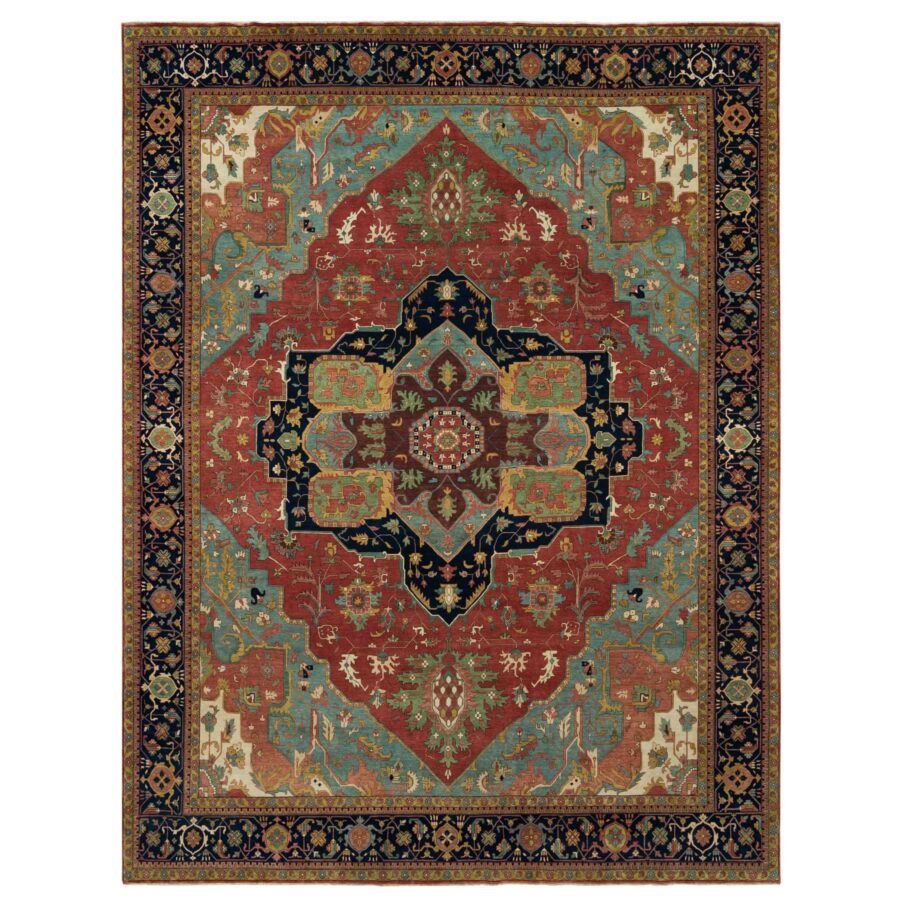 13'10"x18'1" Barn Red, Vegetable Dyes Antiqued Hand Knotted Fine Heris Re-Creation, Soft Wool and Soft Pile, Densely Woven Oversized Oriental Rug Sh90298