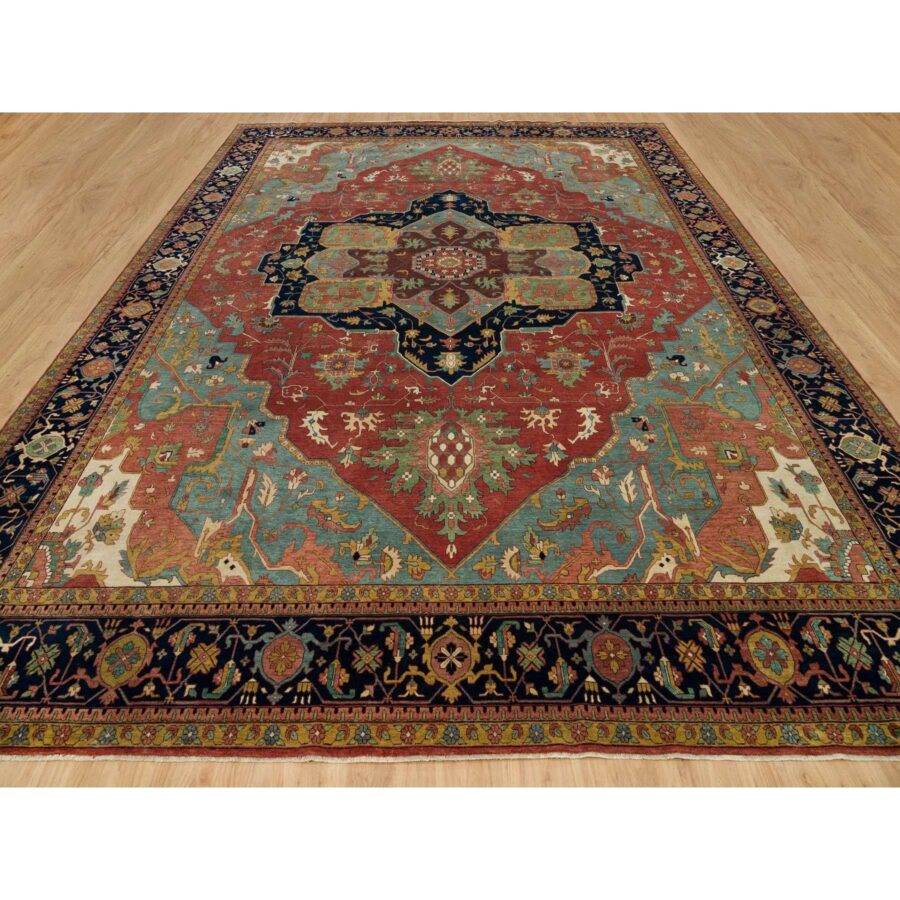 13'10"x18'1" Barn Red, Vegetable Dyes Antiqued Hand Knotted Fine Heris Re-Creation, Soft Wool and Soft Pile, Densely Woven Oversized Oriental Rug Sh90298 - Image 2