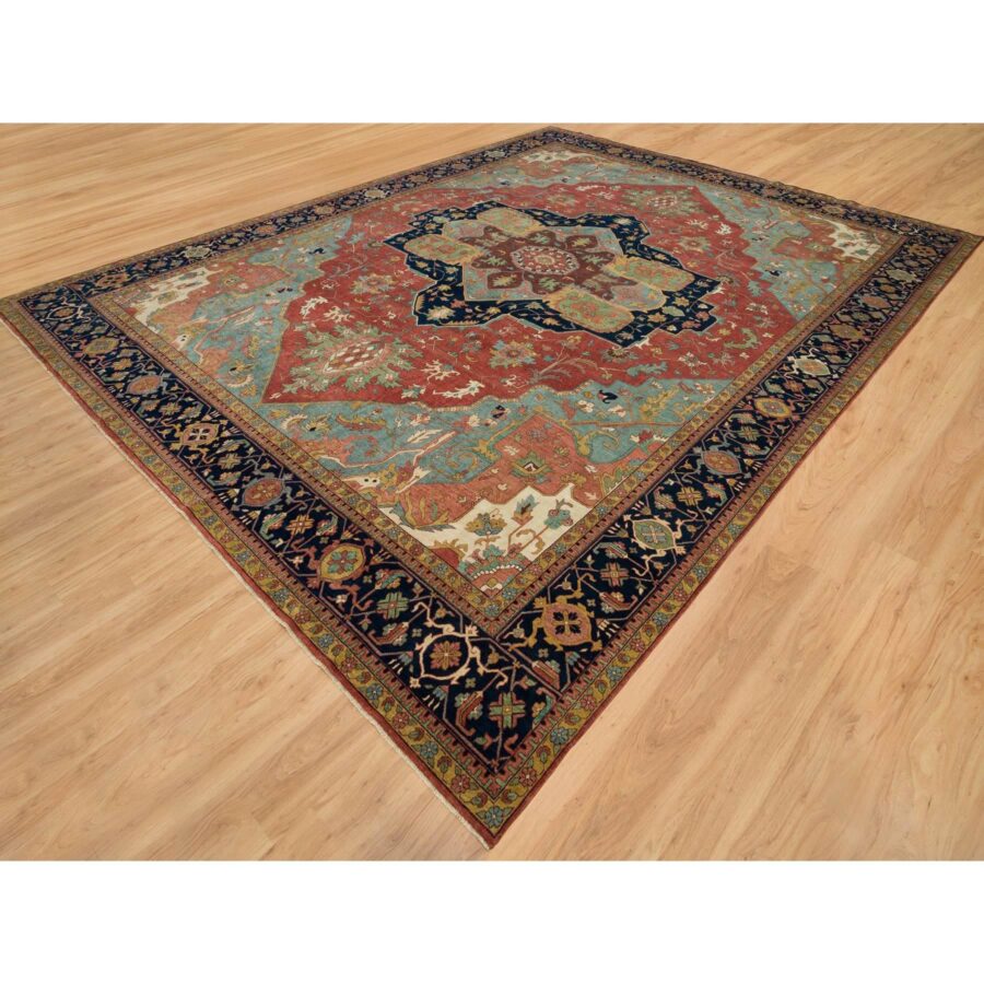 13'10"x18'1" Barn Red, Vegetable Dyes Antiqued Hand Knotted Fine Heris Re-Creation, Soft Wool and Soft Pile, Densely Woven Oversized Oriental Rug Sh90298 - Image 3