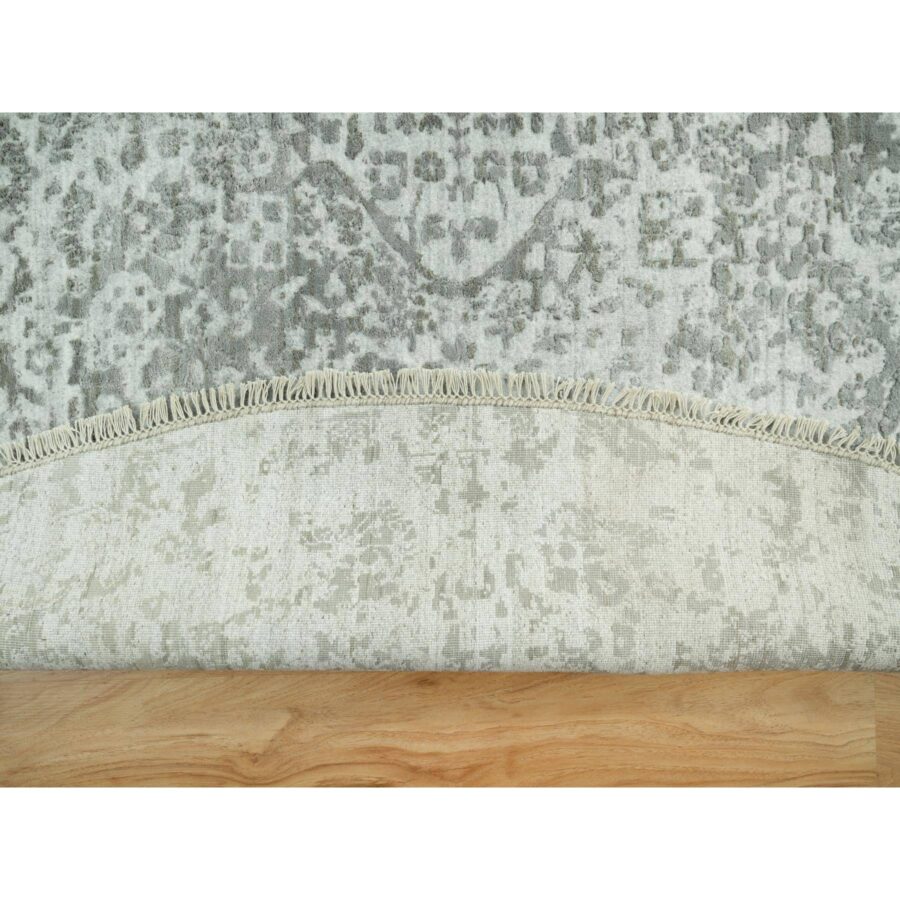 13'10"x13'10" Pale Smoke Gray, Persian Design, Soft to Touch, Denser Weave, Hand Knotted, Wool and Silk, Round Oriental Rug Sh90483 - Image 4
