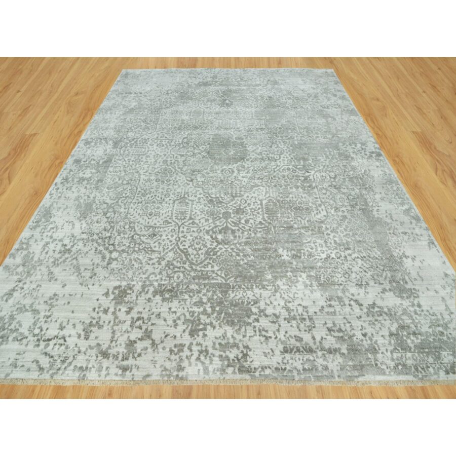 14'x14' Cloudburst Gray, Hand Knotted, Broken Wool and Silk Persian Design, Soft to Touch, Denser Weave, Square Oriental Rug Sh90484 - Image 2