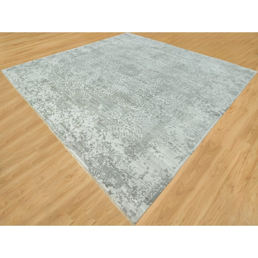 14'x14' Cloudburst Gray, Hand Knotted, Broken Wool and Silk Persian Design, Soft to Touch, Denser Weave, Square Oriental Rug Sh90484 - Image 3