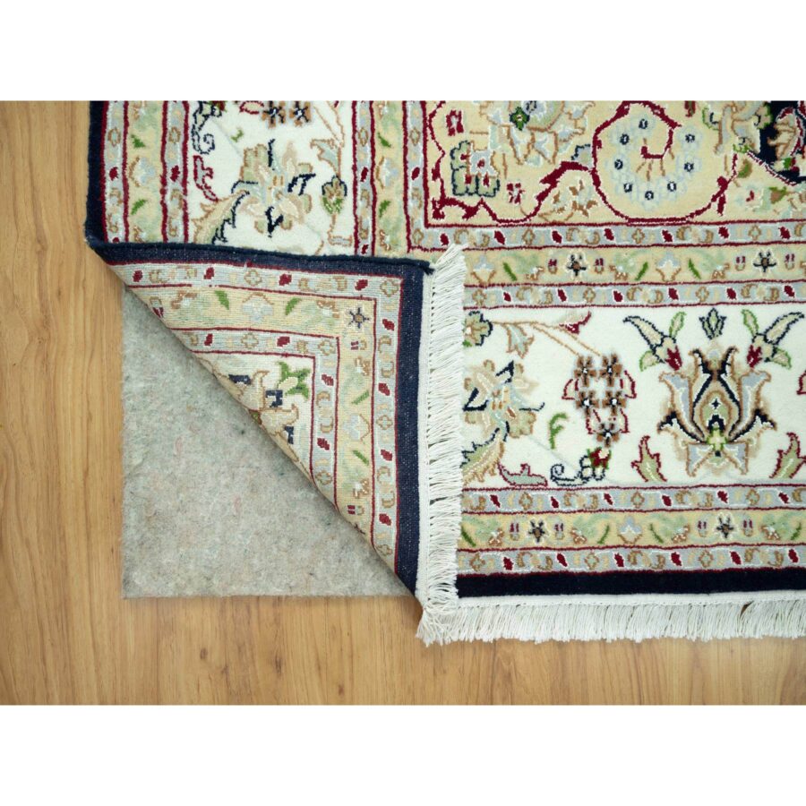 7'9"x9'9" Dark Night Blue, Nain Organic Wool With Large Central Medallion Surrounded By Floral Design, Oriental 250 KPSI Hand Knotted Rug Sh90490 - Image 4