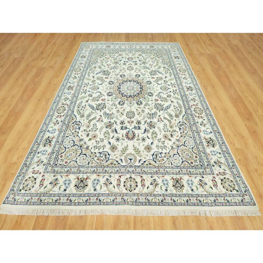 8'10"x12'3" Huron White, Densely Woven Hand Knotted Nain Large Medallion Design, Floral Pattern, 250 KPSI, Vibrant Wool, Oriental Rug Sh90491 - Image 2