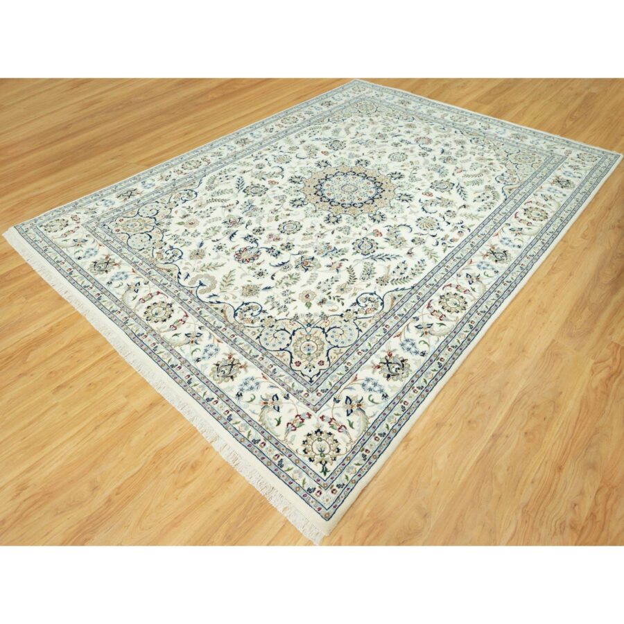 8'10"x12'3" Huron White, Densely Woven Hand Knotted Nain Large Medallion Design, Floral Pattern, 250 KPSI, Vibrant Wool, Oriental Rug Sh90491 - Image 3