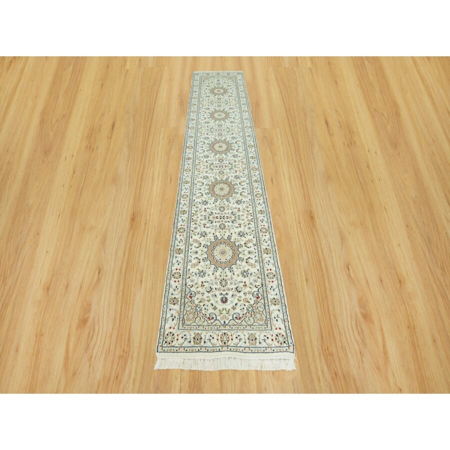 2'8"x12'1" Huntington White, Denser Weave Nain With Central Medallion Flower Design, Hand Knotted, 250 KPSI 100% Wool, Runner Oriental Rug Sh90504 - Image 2