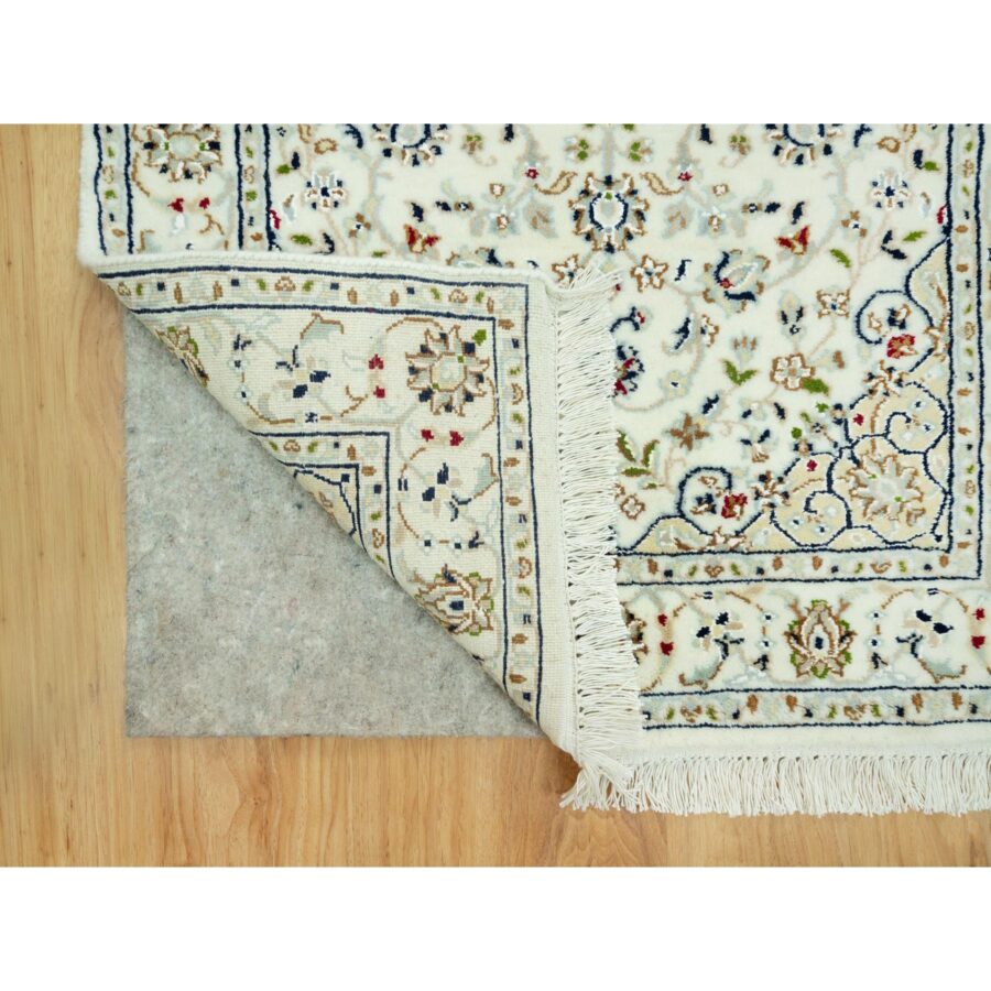 2'8"x12'1" Huntington White, Denser Weave Nain With Central Medallion Flower Design, Hand Knotted, 250 KPSI 100% Wool, Runner Oriental Rug Sh90504 - Image 3