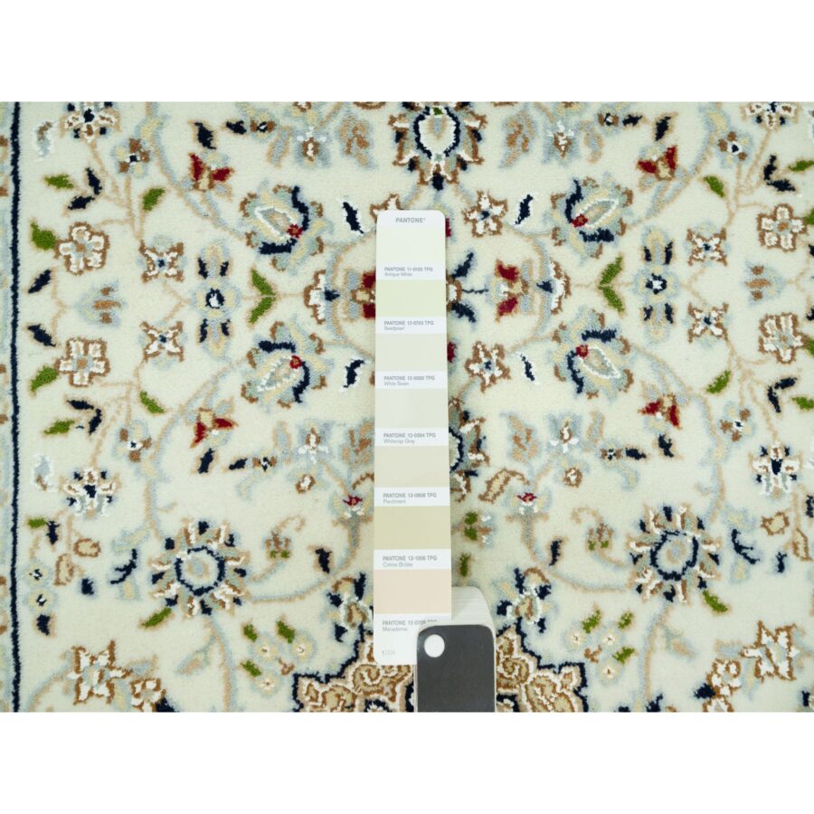 2'8"x12'1" Huntington White, Denser Weave Nain With Central Medallion Flower Design, Hand Knotted, 250 KPSI 100% Wool, Runner Oriental Rug Sh90504 - Image 4