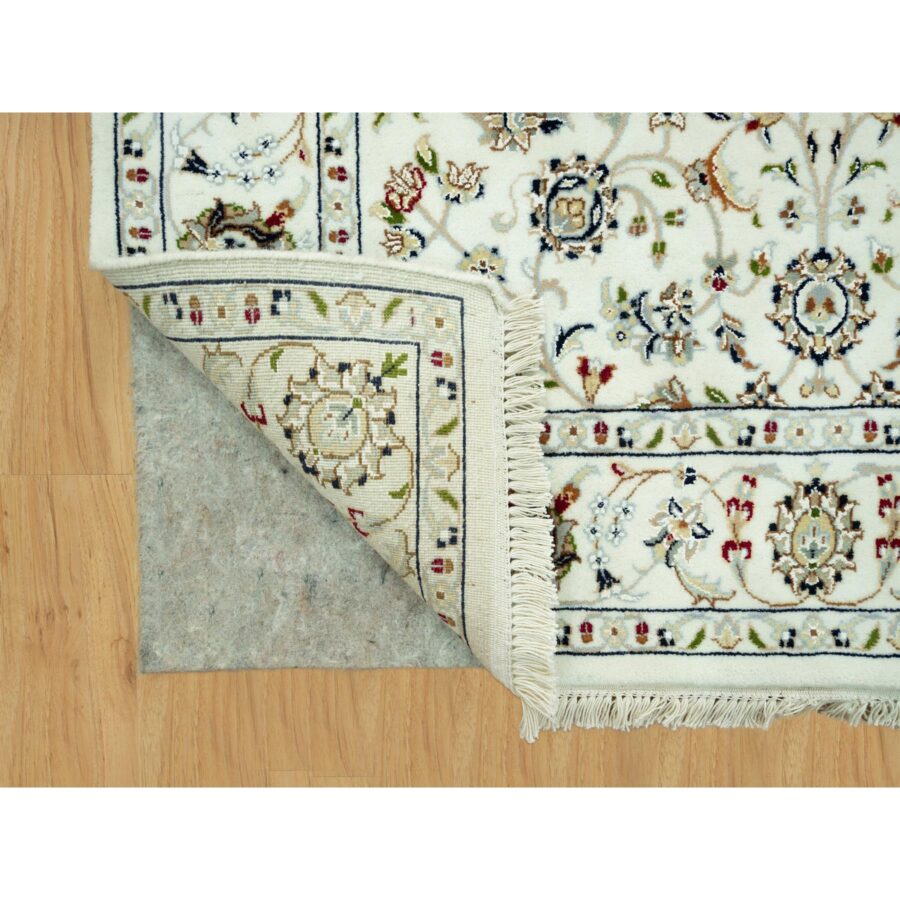 4'x4' Weathered White, 250 KPSI Nain All Over Flower Design, Hand Knotted, All Wool, Square Oriental Rug Sh90508 - Image 3