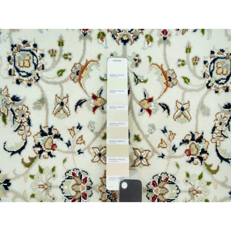 4'x4' Weathered White, 250 KPSI Nain All Over Flower Design, Hand Knotted, All Wool, Square Oriental Rug Sh90508 - Image 4