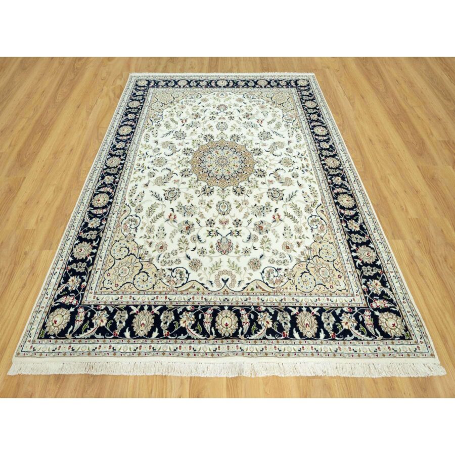 7'10"x10' Origami White, Hand Knotted, 250 KPSI, Nain Organic Wool Center Medallion Flower Design, Denser Weave, Oriental Rug Sh90519 - Image 2