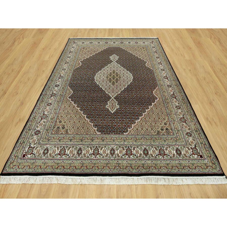 7'10"x10'1" Caviar Black, Natural Wool Denser Weave Hand Knotted, Mahi Fish Medallion Design Tabriz, Oriental Rug Sh90599 - Image 2
