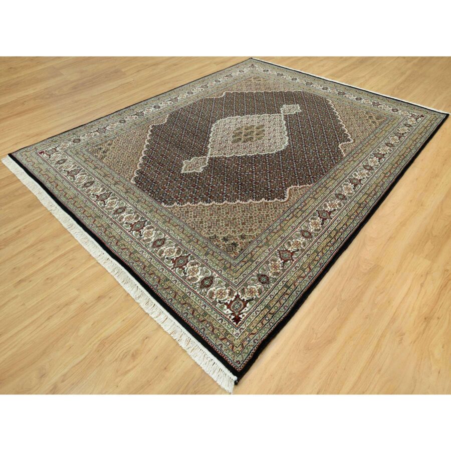7'10"x10'1" Caviar Black, Natural Wool Denser Weave Hand Knotted, Mahi Fish Medallion Design Tabriz, Oriental Rug Sh90599 - Image 3