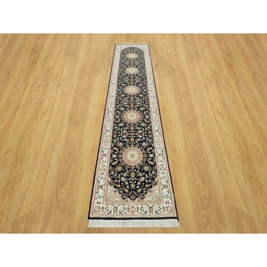 2'9"x12' Polo Blue, 250 KPSI Denser Weave, Nain Vibrant Wool Large Central Medallion Floral Design, Hand Knotted Oriental Runner Rug Sh90611 - Image 2