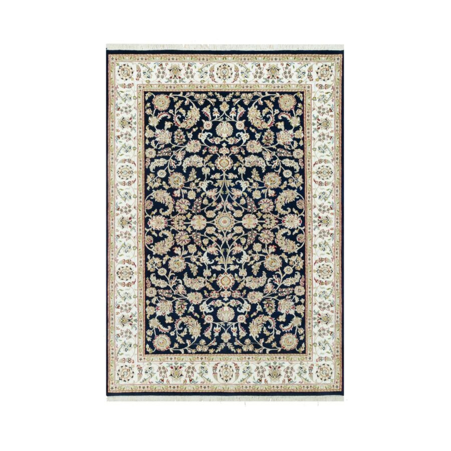 6'1"x8'10" Big Stone Blue, Nain With All Over Flower Design, Hand Knotted High Quality Wool, Denser Weave, Oriental 250 KPSI Rug Sh90612