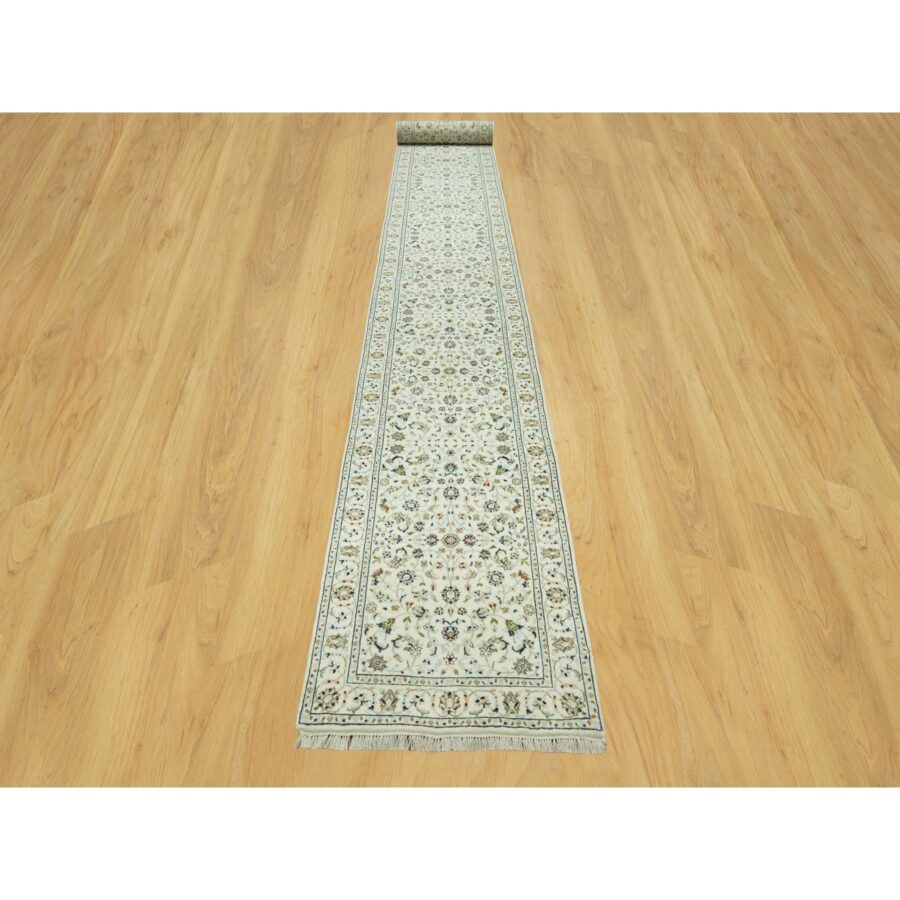 2'9"x20' Cloud Nine White, Nain With Floral Repetitive Design, All Wool 250 KPSI, Hand Knotted XL Runner Oriental Rug Sh90613 - Image 2
