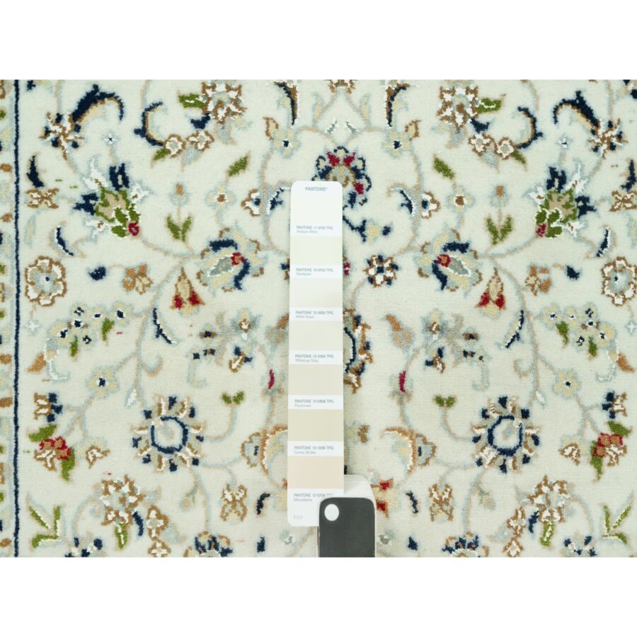 2'9"x20' Cloud Nine White, Nain With Floral Repetitive Design, All Wool 250 KPSI, Hand Knotted XL Runner Oriental Rug Sh90613 - Image 4