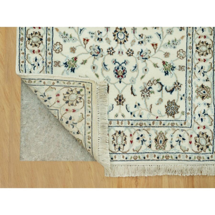 2'10"x19'10" Origami White, 250 KPSI Hand Knotted Nain Design, All Over Floral Motifs, Densely Woven, Shiny Wool XL Runner Oriental Rug Sh90614 - Image 3
