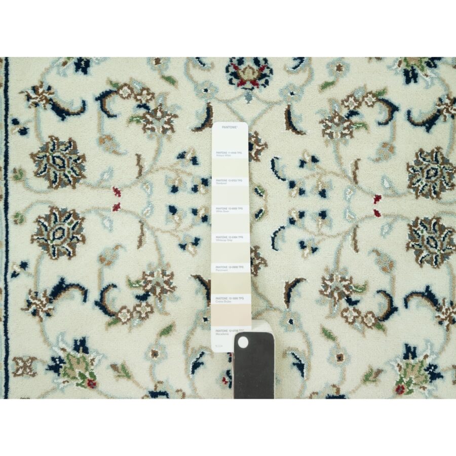 2'10"x19'10" Origami White, 250 KPSI Hand Knotted Nain Design, All Over Floral Motifs, Densely Woven, Shiny Wool XL Runner Oriental Rug Sh90614 - Image 4