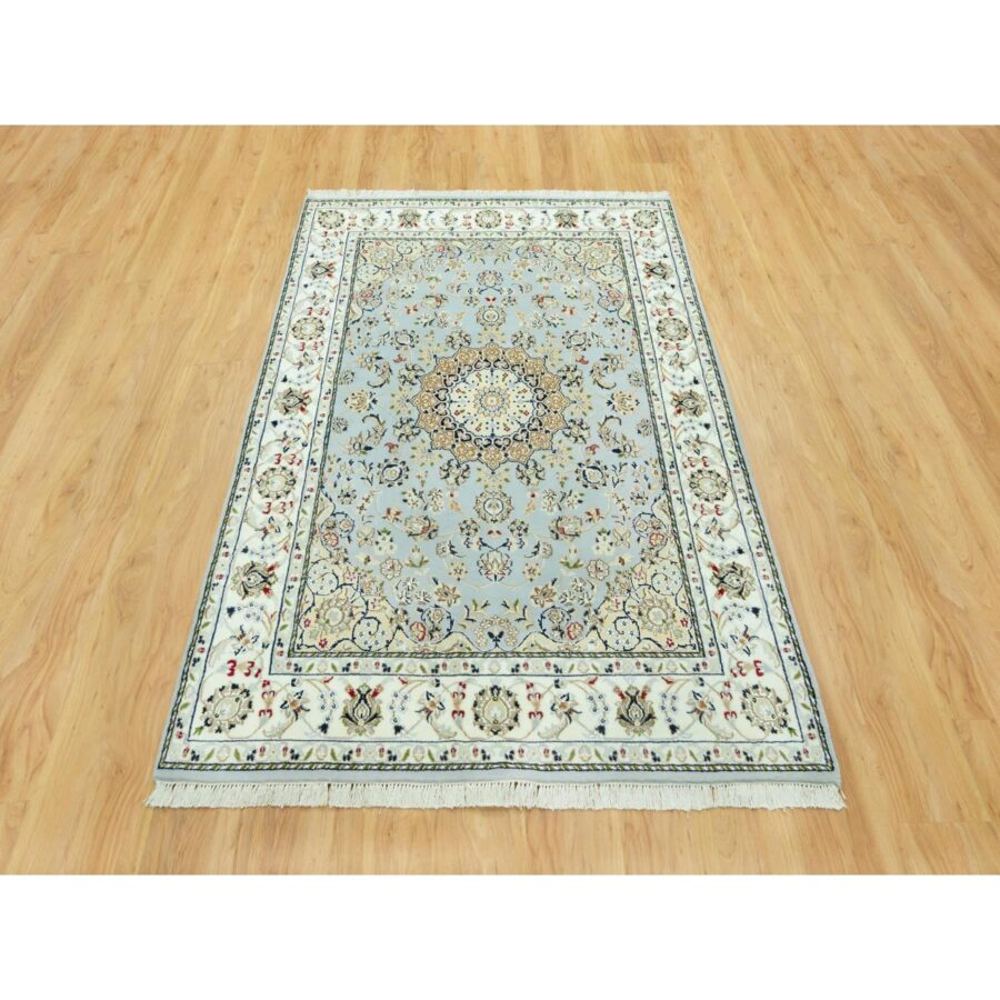 5'x6'9" Brittany Blue, Nain with Center Medallion Flower Design, 250 KPSI, Natural Wool, Hand Knotted, Denser Weave Oriental Rug Sh90620 - Image 2