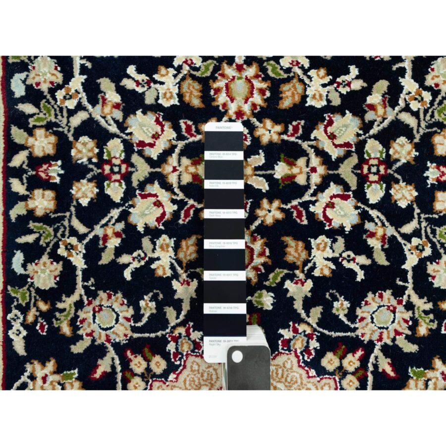2'5"x20'1" College Navy Blue, Glacier White Border, Natural Wool Hand Knotted Central Medallion Flower Design Nain, 250 KPSI, Oriental XL Runner Rug Sh90627 - Image 4