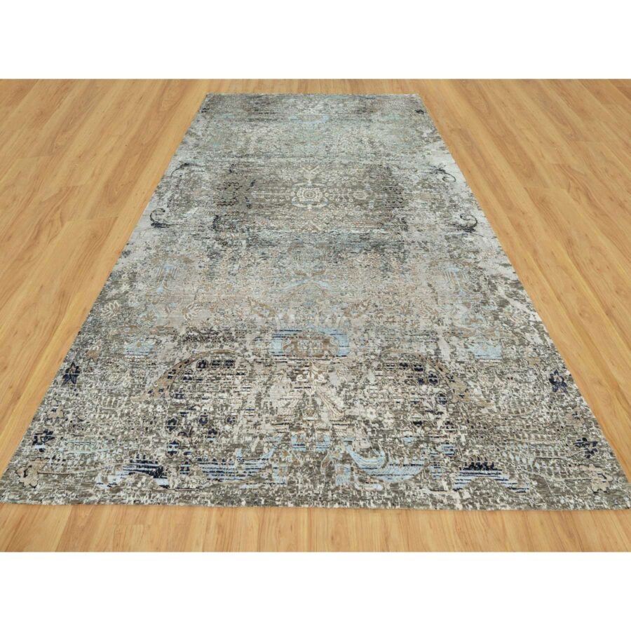 9'x12' Trafalgar Gray, Hand Knotted Transitional Persian Influence Erased Medallion Design, Silk with Textured Wool, Oriental Rug Sh90679 - Image 2