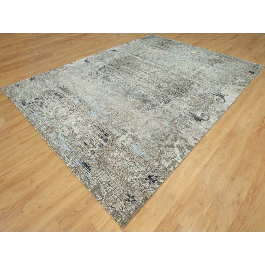 9'x12' Trafalgar Gray, Hand Knotted Transitional Persian Influence Erased Medallion Design, Silk with Textured Wool, Oriental Rug Sh90679 - Image 3
