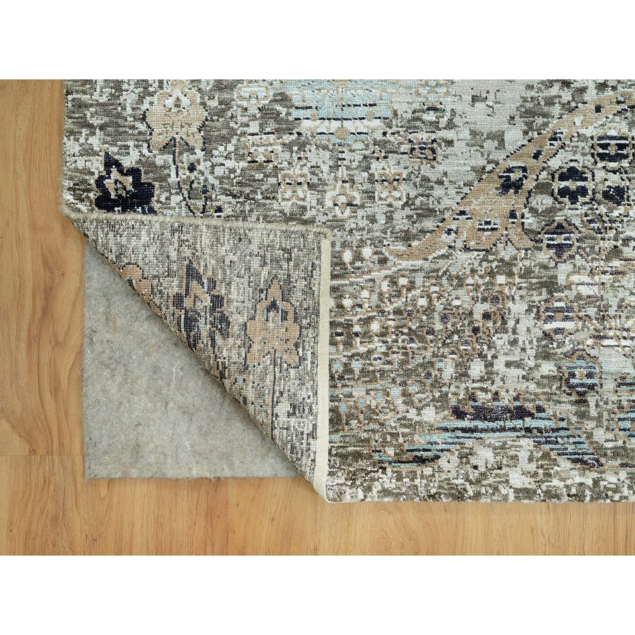 9'x12' Trafalgar Gray, Hand Knotted Transitional Persian Influence Erased Medallion Design, Silk with Textured Wool, Oriental Rug Sh90679 - Image 4