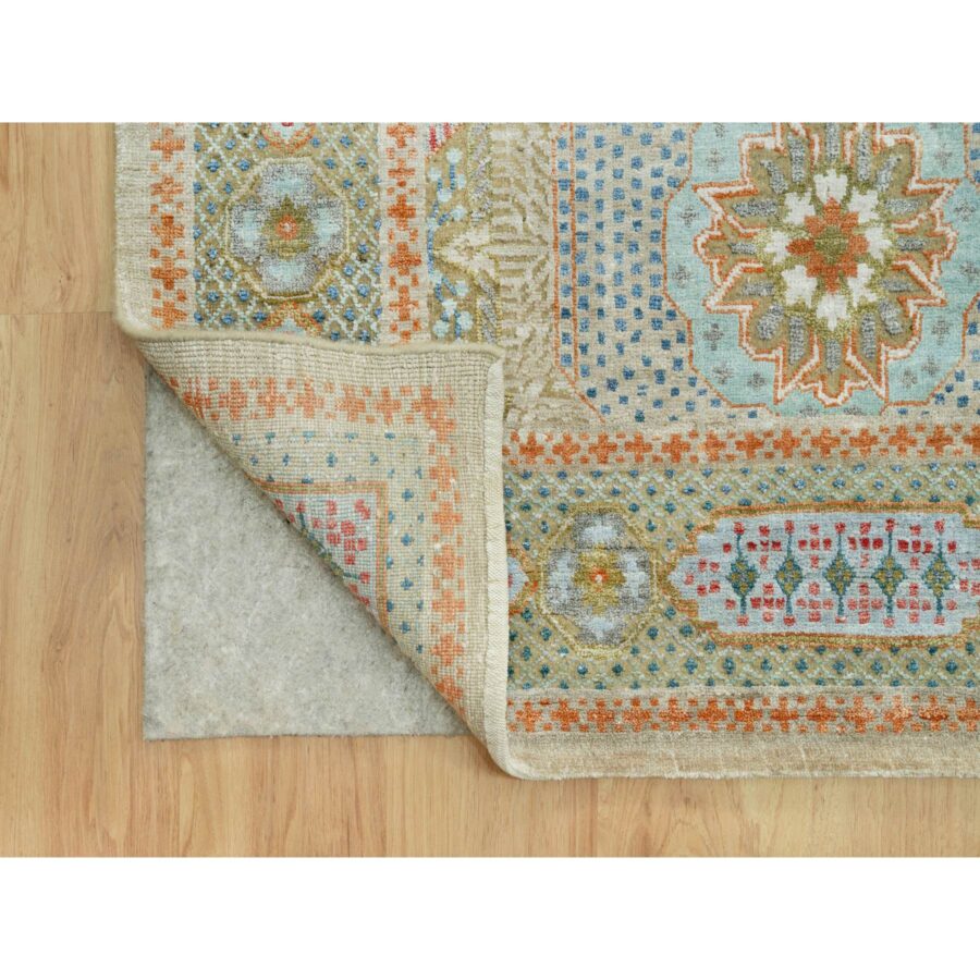 11'6"x18'1" Edamame Brown, Mamluk Design with Geometric Medallions, Textured Wool and Silk, Hand Knotted Oriental Oversized Rug Sh90689 - Image 4
